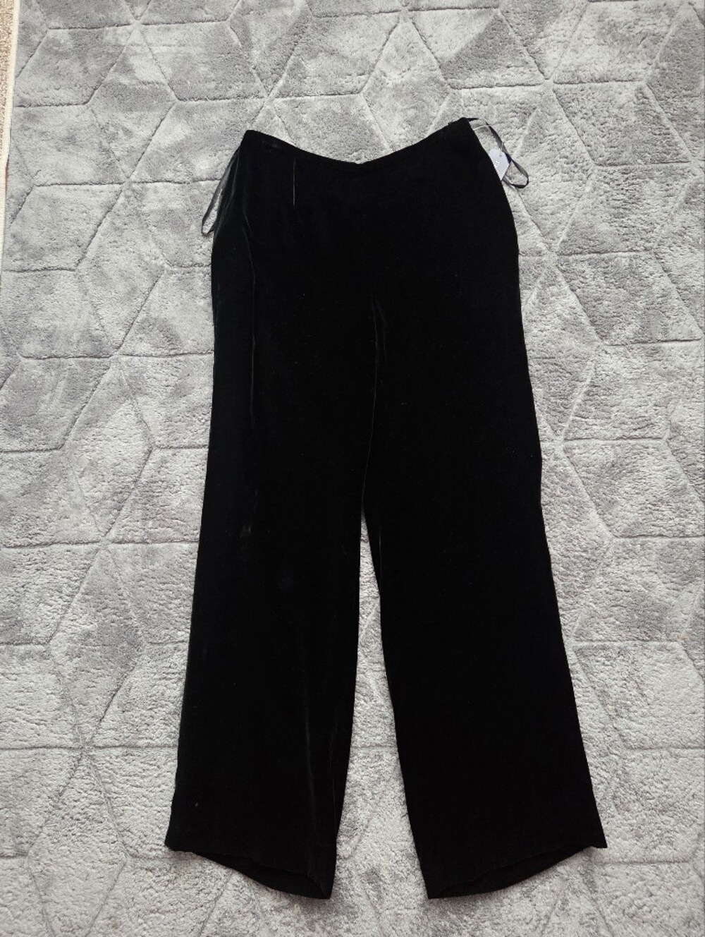 Rena Rowan Black Velvet Silk Blend Wide-Leg Trousers Size 12 Holiday Glam Goth
